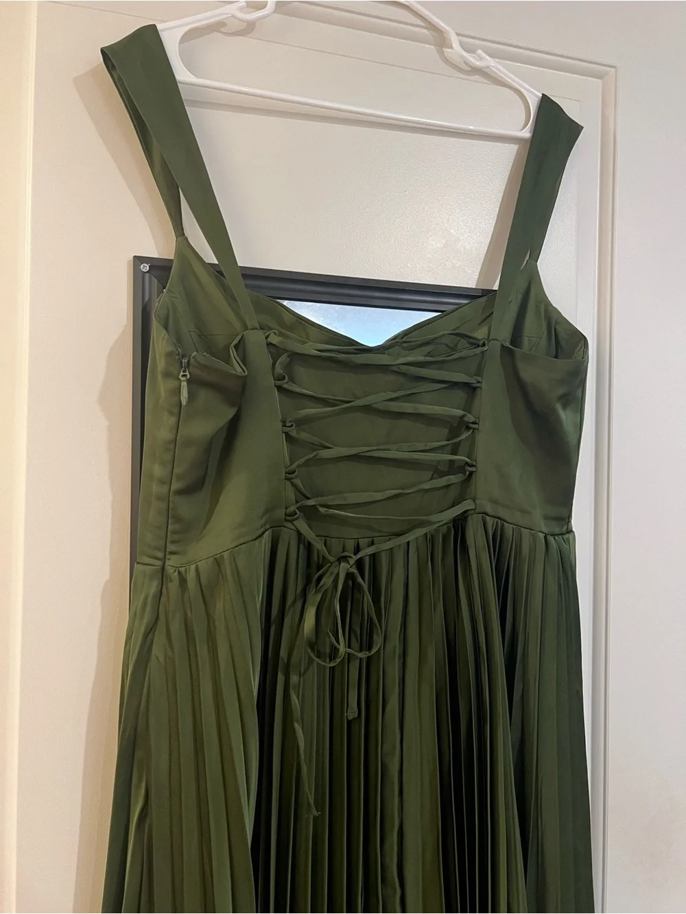 Azazie Atelier ‘Avenelle’ Corset Pleated Dress in Olive